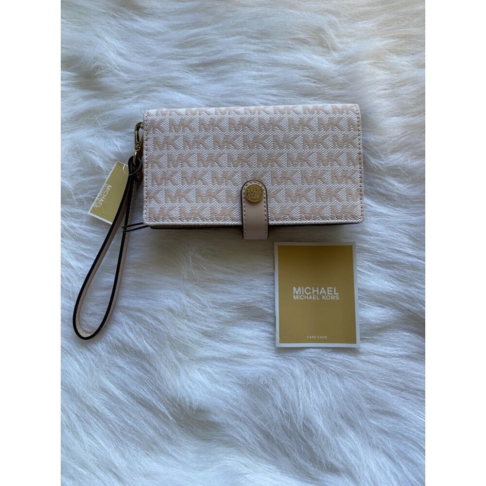 Michael Kors Jet Set Small Phone Case Wristlet Wallet  Soft Pink Mk Canvas